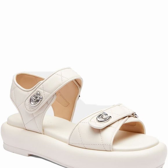 COACH Peyton Leather Platform Sandals Size 8.5 
In Chalk New In Box - Picture 6 of 11